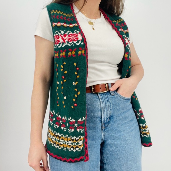 SOLD vintage fair isle cottagecore zip up sweater vest ramie cotton blend M - Picture 6 of 7